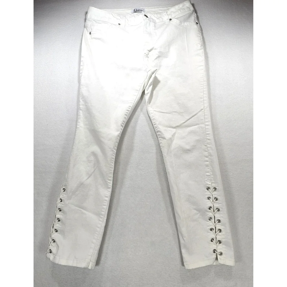 d.jeans Womens White Lace Up Ankle Straight Leg Stretch Denim Jeans Size 12